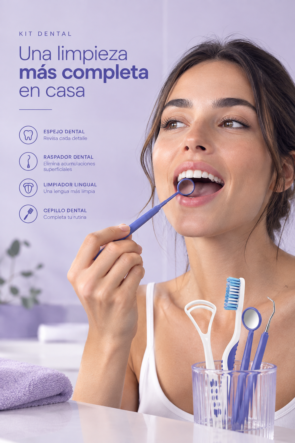 Kit Bucal Completo – Arova 360° | Cepillo + Espejo + Raspador Dental + Limpiador Lingual