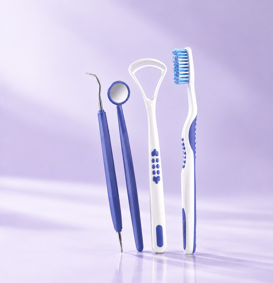 Kit Bucal Completo – Arova 360° | Cepillo + Espejo + Raspador Dental + Limpiador Lingual